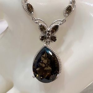 Brazilian Smoky Quartz Sterling Silver Butterfly Y Drop Necklace